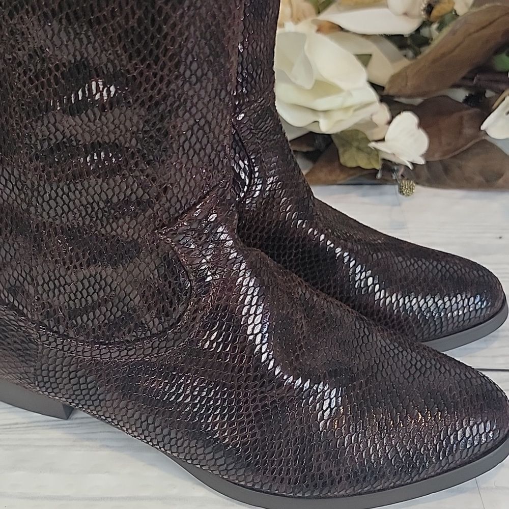 Honey Bee Knee High Python Textured Fabric Boots … - image 2